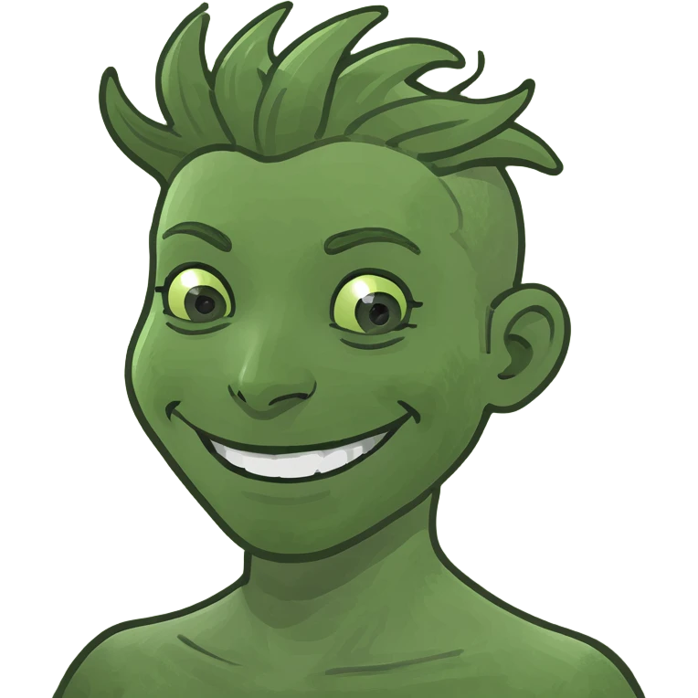 A person with a smile and AI-inspired hairstyle emoji