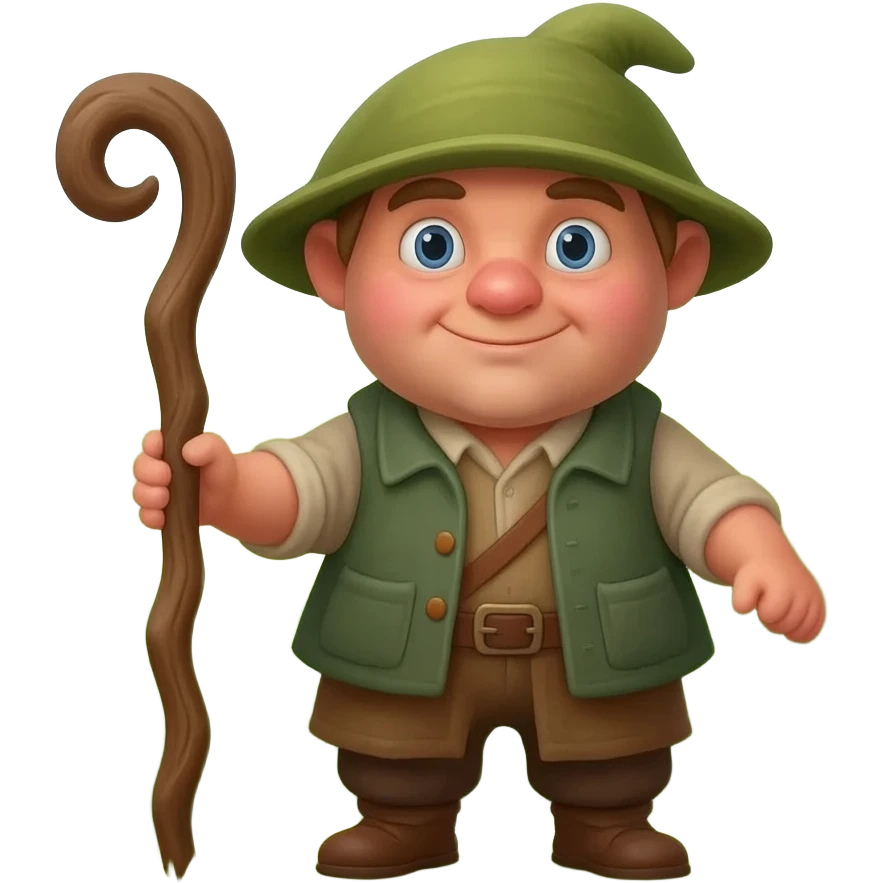 Um homem do Vale de O Hobbit segurando um cajado e com um gorro na cabeça emoji