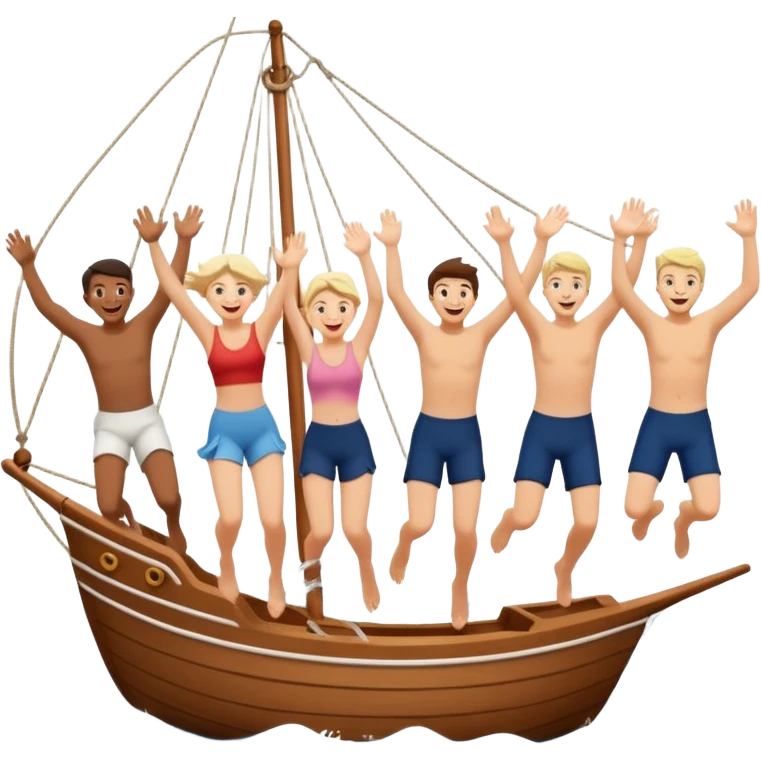 group of people jumping off a sailing ship into the ocean - from the side emoji