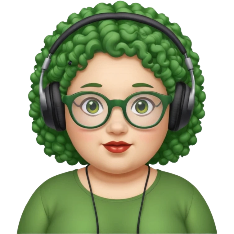  headphone wearing and glassess and green curly haired fat girl emoji