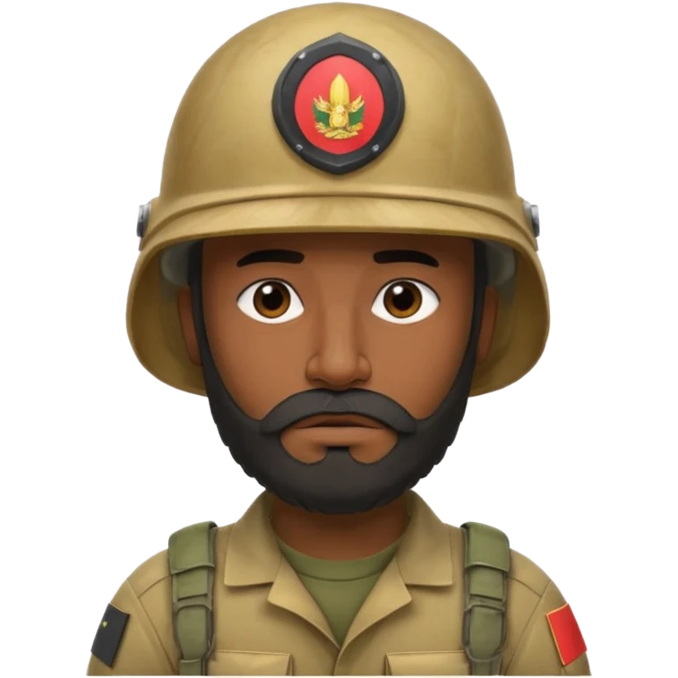 very tired, dark, Iraqi soldier in a helmet, helmet without insignia, with a beard emoji