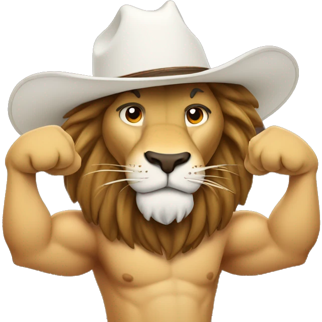 lion flexing bicep with a white cowboy hat emoji
