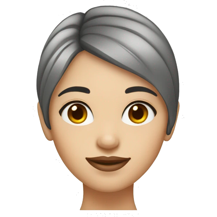 Beautiful girl with short straight darklight hair, thin lips, thin eyebrows, smiling. emoji
