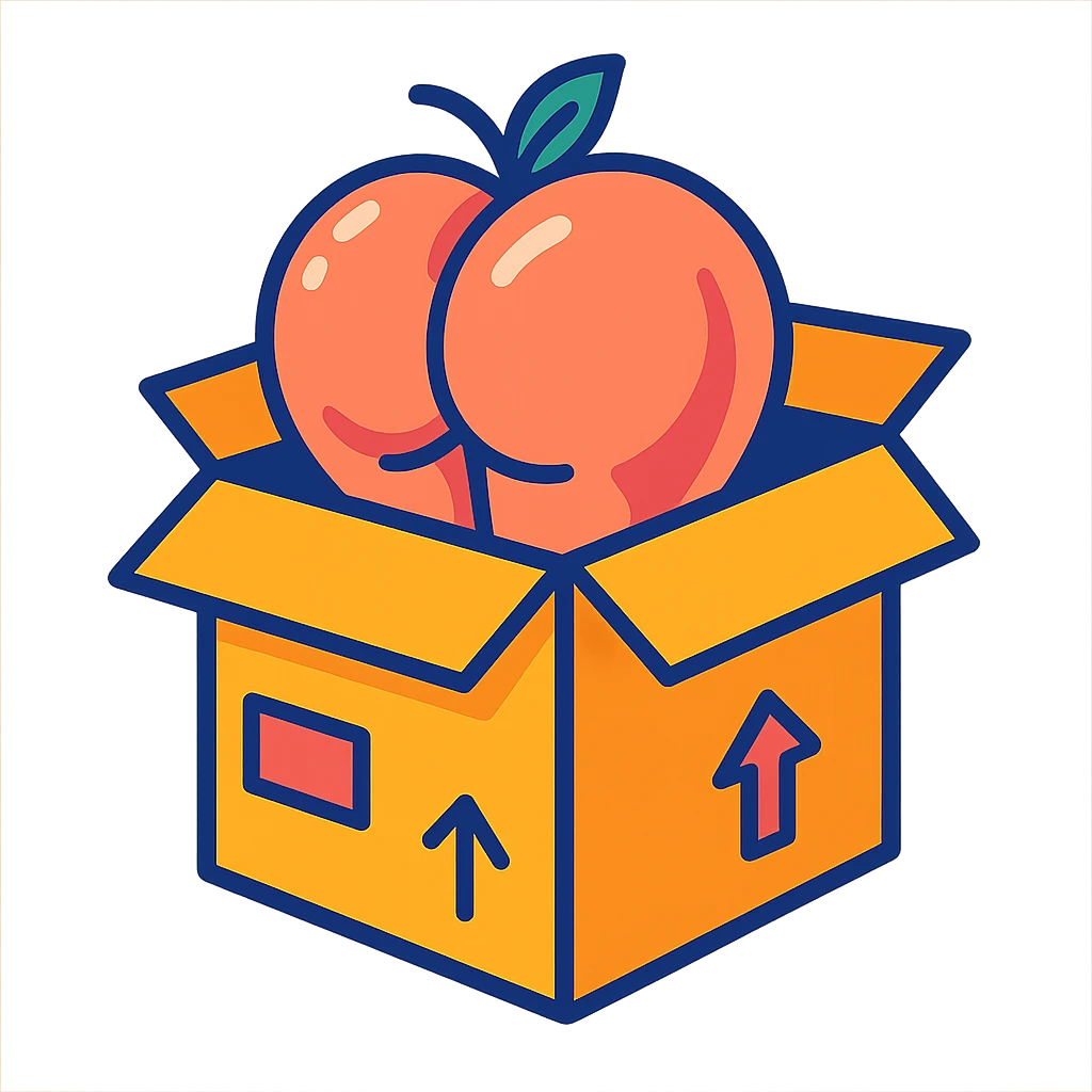 a box with a peach-shaped butt emerging, fun and silly, vibrant toon style emoji