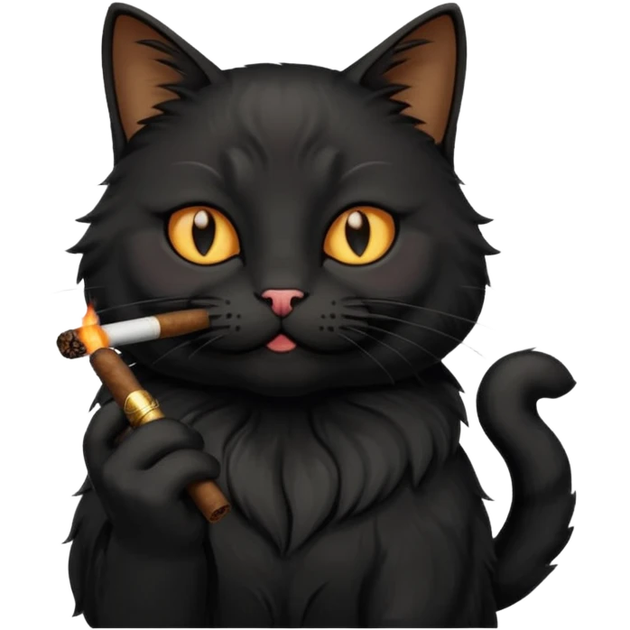 fluffy black cat smoking a cigar emoji
