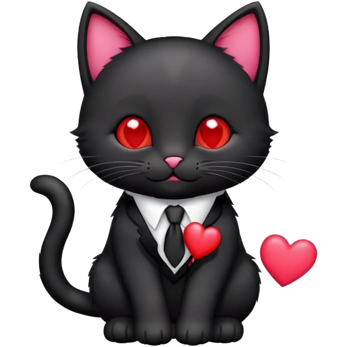 black kitty cat with a tie holding a heart emoji in his paws emoji