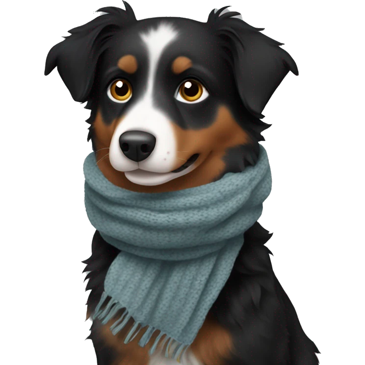 Small black australian shepherd dog wearing a knit scarf emoji
