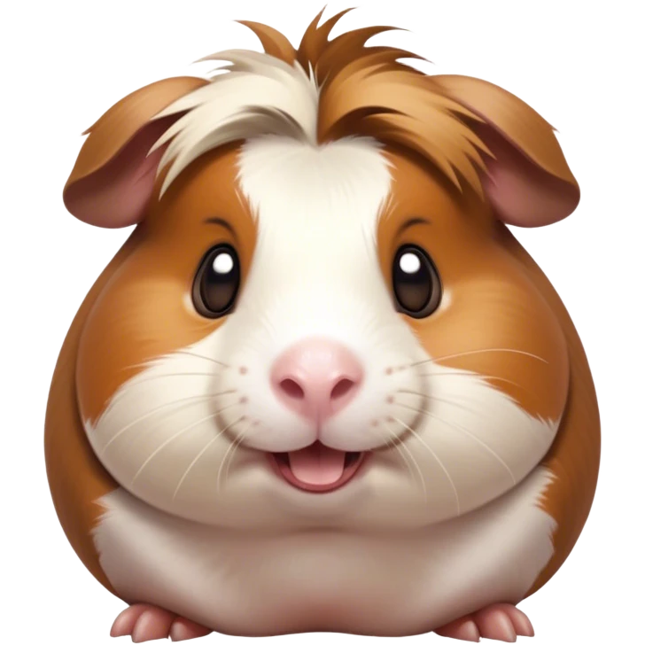Cinematic Comical Brown and White Banded Guinea Pig Portrait Emoji, Head tilted dramatically with an exaggeratedly amused expression, featuring a striking fur with bold brown and white banding, wide, expressive dark eyes filled with playful disbelief, Simplified yet hilariously expressive features, highly detailed, glowing with a slightly sassy glow, high shine, dramatic yet playful, stylized with an air of cheeky mischief, bright and endearing, soft glowing outline, capturing the essence of a spirited and over-the-top guinea pig, so meme-worthy it feels like it could side-eye its way into internet fame instantly! emoji