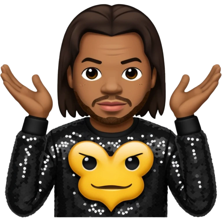 Busta Rhymes with dark brown hair, black sequin outfit emoji