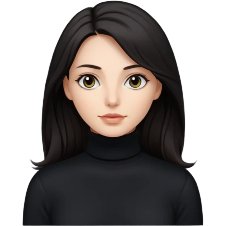 Mujer blanca pelo muy largo y oscuro ojos oscuros muy atractiva y jersey de cuello vuelto emoji