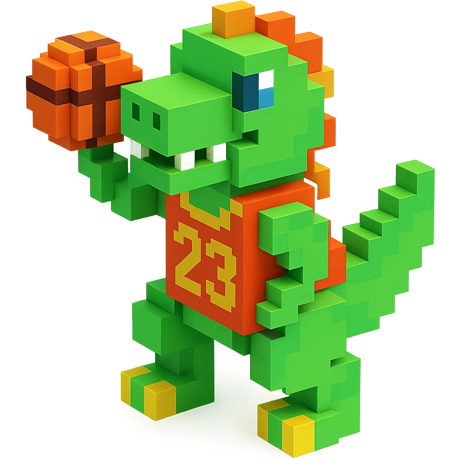 динозавр с баскетбольном мячом в майке с надписью "23", no background  emoji