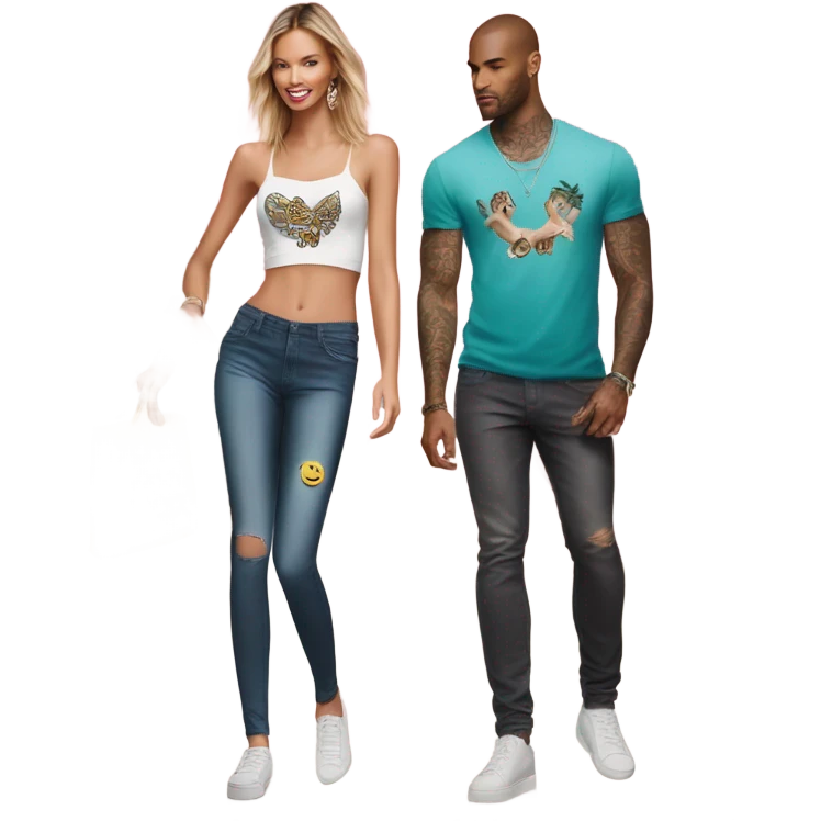 Photo of Victoria secret model shopping with a tattooed male model  emoji