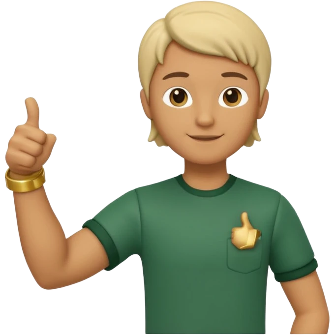 3D clay character standing confident, laptop under arm, thumbs up, deep green (#0B3D2C), cream laptop, gold accents, cute rounded, transparent background emoji
