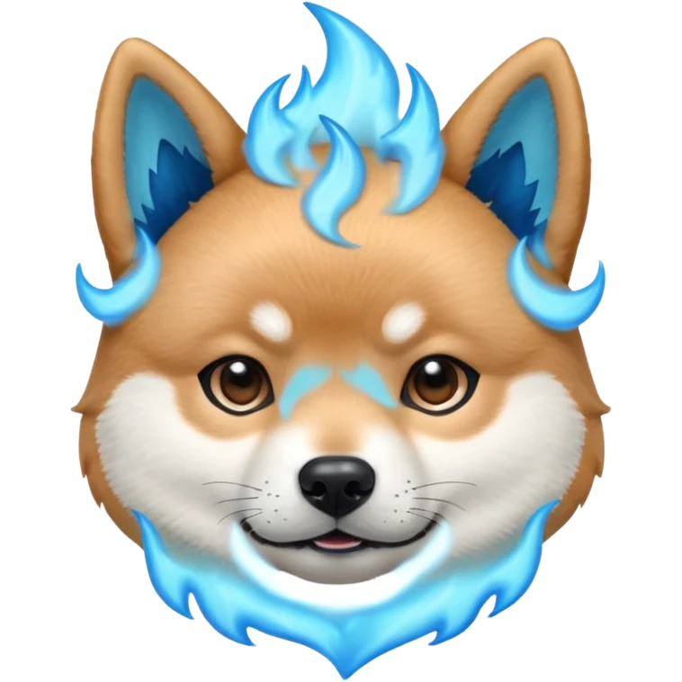 Blue shiba inu head with blue flames emoji