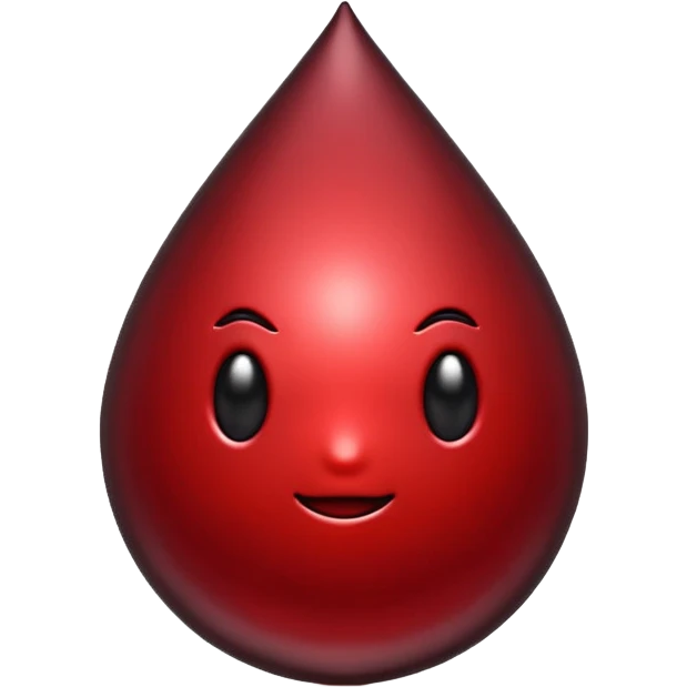 single blood drop emoji sculpted from dark liquid metal, glossy surface, dramatic reflections, futuristic minimal 3D style, isolated on white emoji