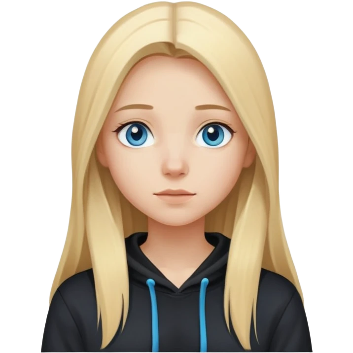 Blonde long straight hair girl with blue eyes and black hoodie  emoji