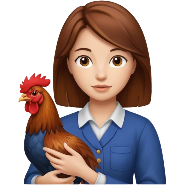 Brown hair Woman holding rooster emoji