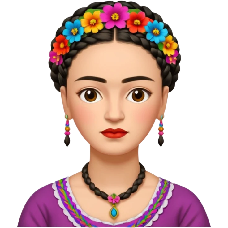 Frida Kahlo with braided hairstyle and vibrant flowers emoji