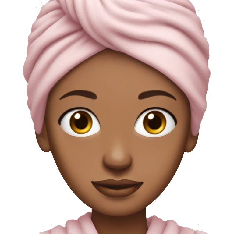 White Woman wearing pale pink towel turban with hazel eyes emoji