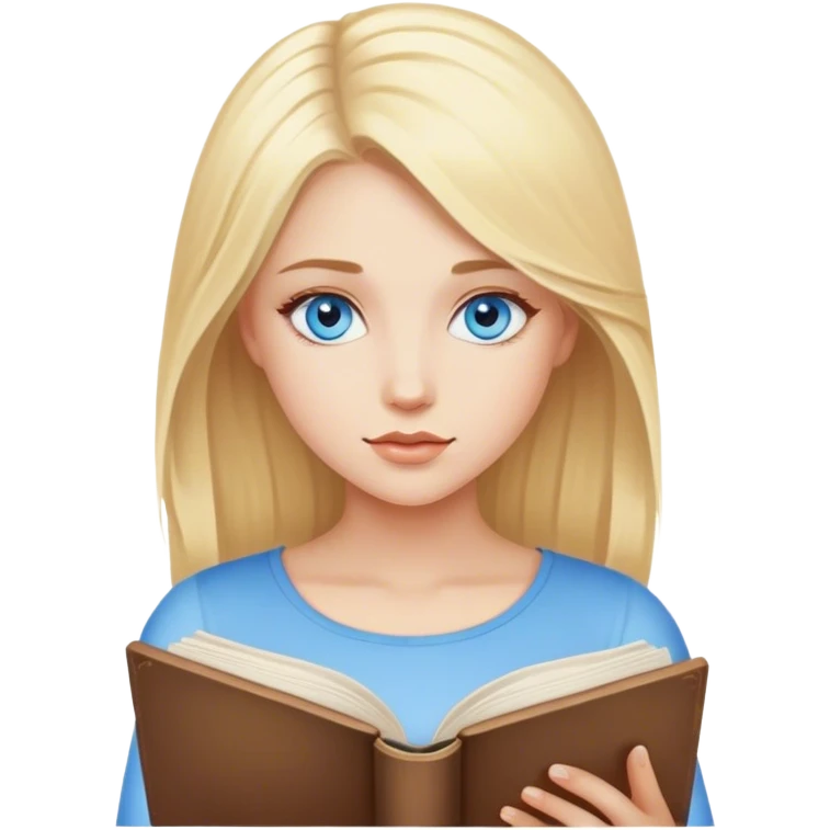 A beautiful girl with blond hair and blue eyes reads emoji