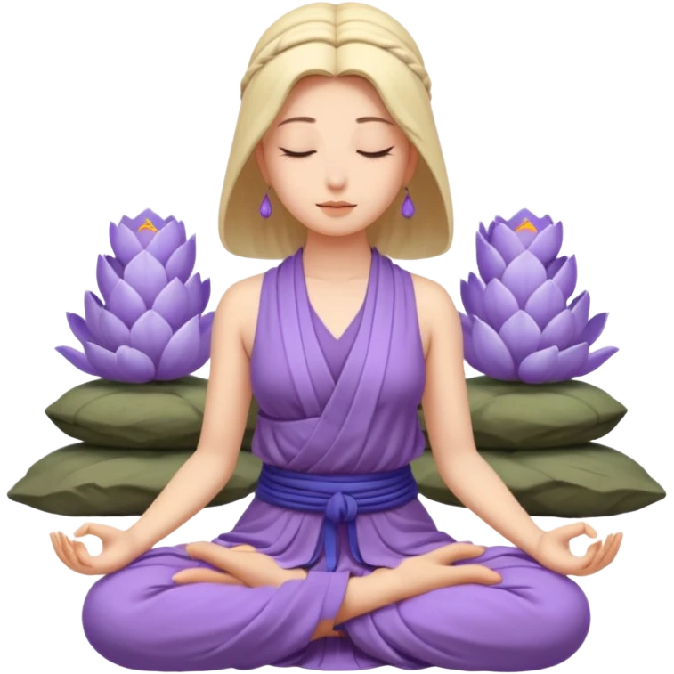 serene woman meditating, face only, draped in a lavender Buddhist soutane emoji