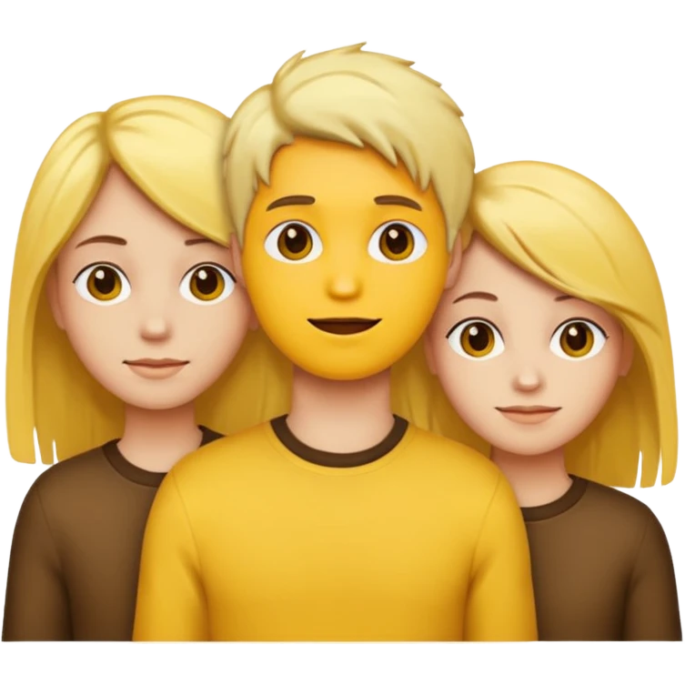 3 people, all yellow emoji skin color but different hair colors next to each other  emoji