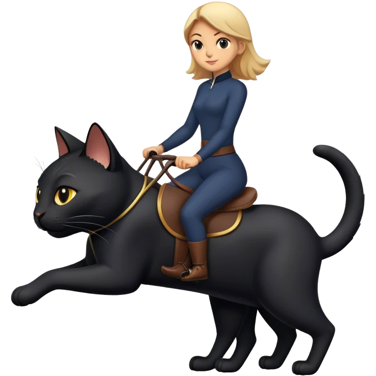 Person riding a giant black cat emoji