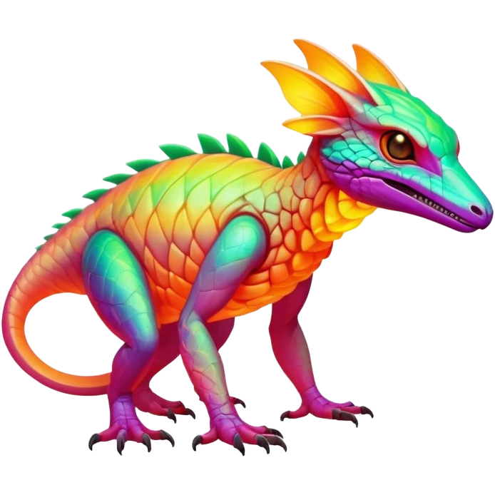 Tropical futuristic lush warm-colored neon Fakémon-Vernid-Trico-creature emoji