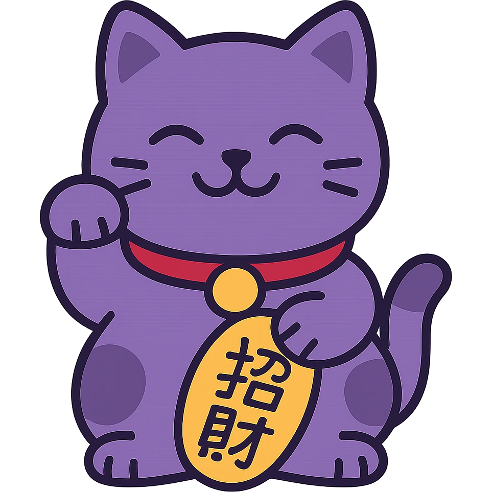 Purple Chinese lucky cat in a flat toon style  emoji
