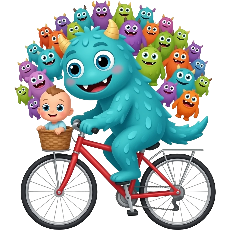 1000 Little monster And baby monster in the bike emoji