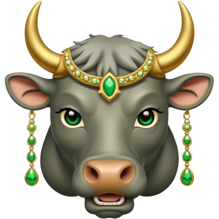 Grey bull with gold and green jewelry  emoji