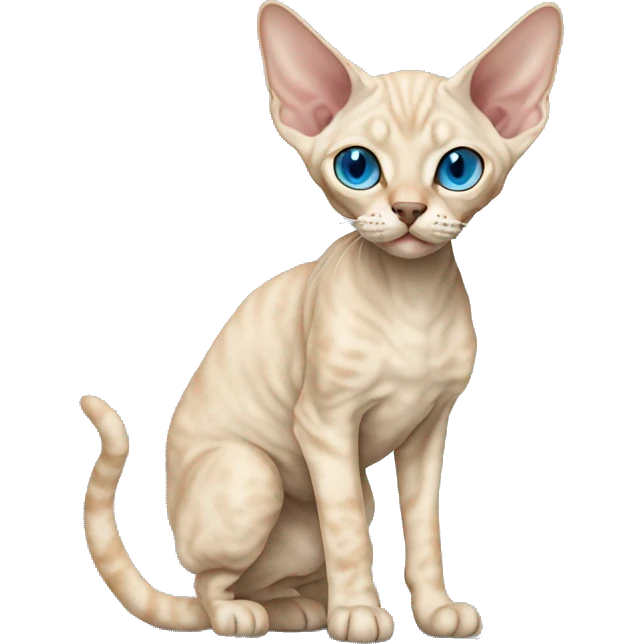 Beige Devon Rex Cat Full Body blue eyes  emoji