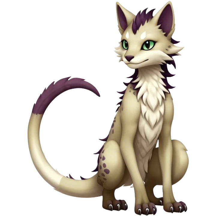 Kawaii dark edgy fantasy ethereal feline-vernid-sergal-fursona animal creature with a tufted tail full body with intricate markings  emoji