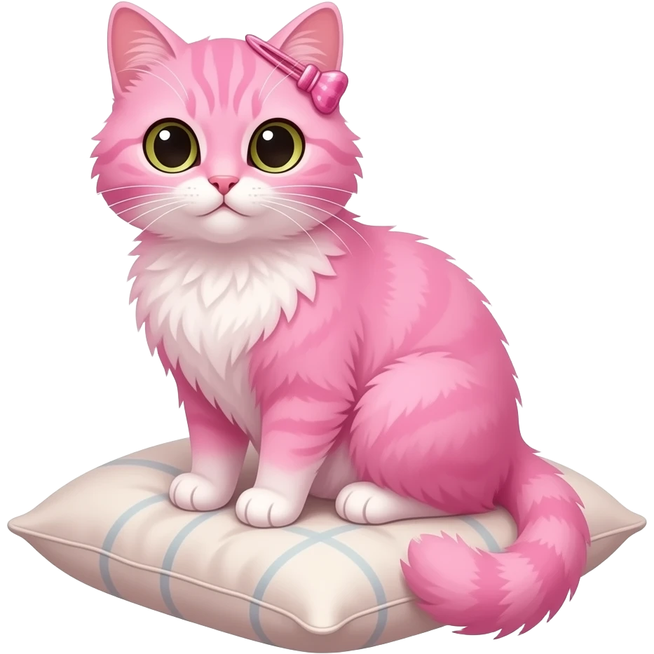 pink cat sitting fluffy with hair pin emoji
