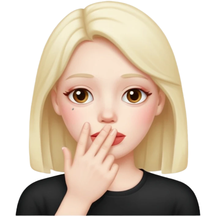 😑 with blush and a hand over the mouth emoji