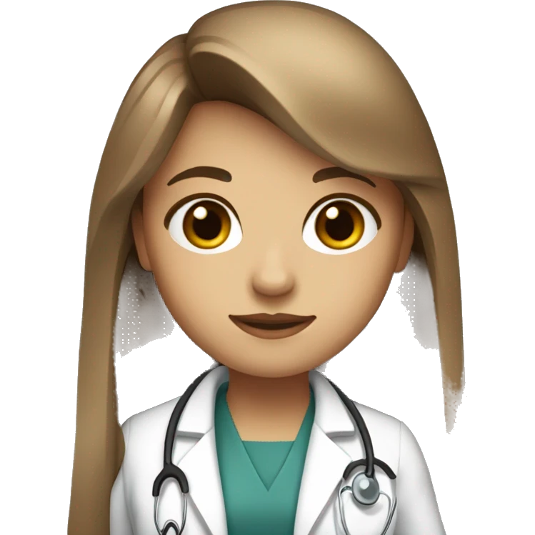 Doctor girl with long light brown hair and brown eyes and bangs  emoji
