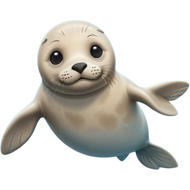 A 3D cartoon seal swimming with visible flippers, calm blue water, soft sunlight, Memoji-style realism. emoji