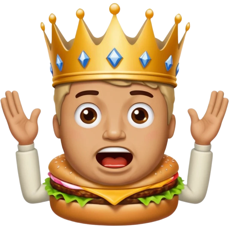man with a burger king crown sitting down yelling emoji