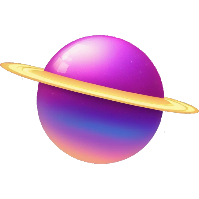 sparkly glittery blue purple and pink gradient planet with a yellow cheesy saturn ring emoji