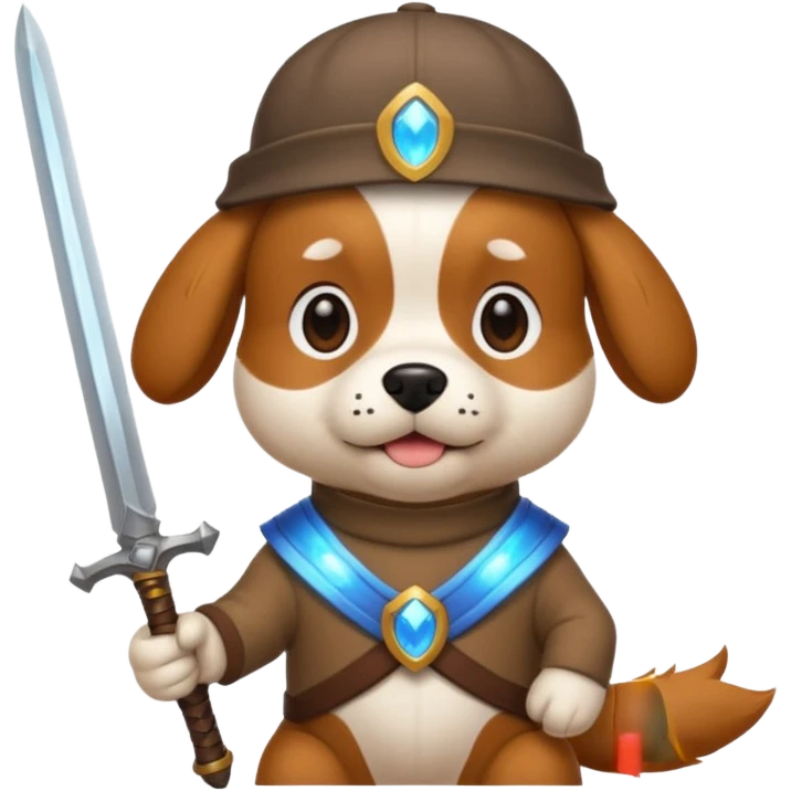 dog with a backwards cap holding a glowing sword emoji