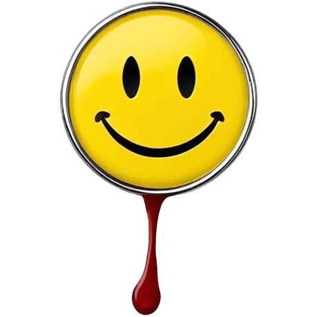 Yellow smiley face pin with a small blood splatter from Watchmen comic book emoji