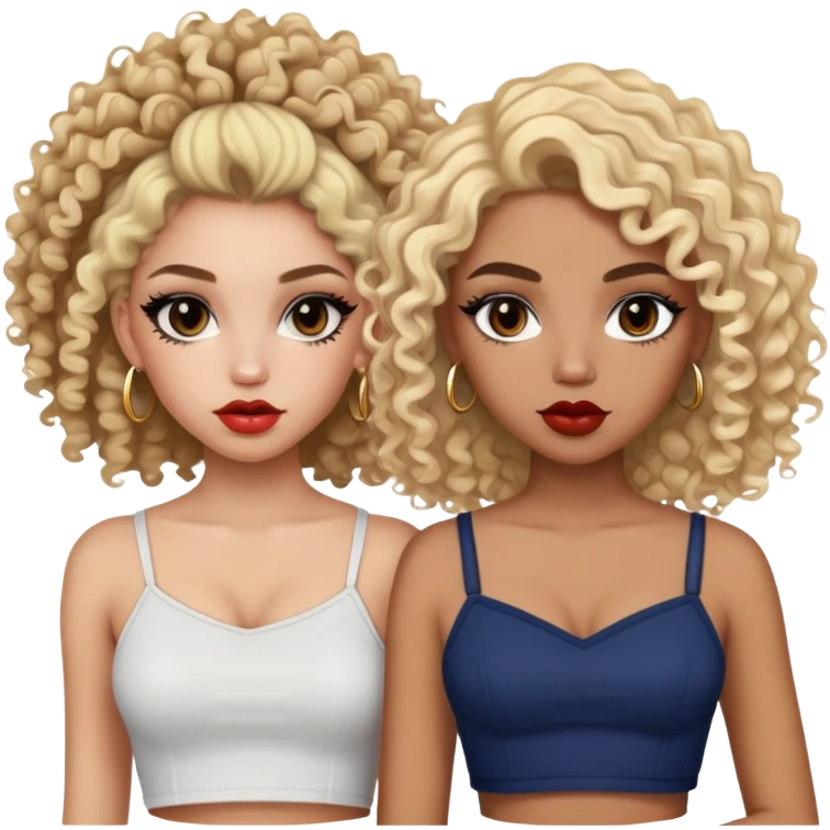 Two teenage girls together, one white with blonde hair and one brown-skinned with curly dark hair, both with heavy makeup, big lips, crop tops and choni style clothing emoji