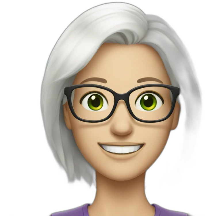White haired Woman with glasses smiling green eyes eyes emoji