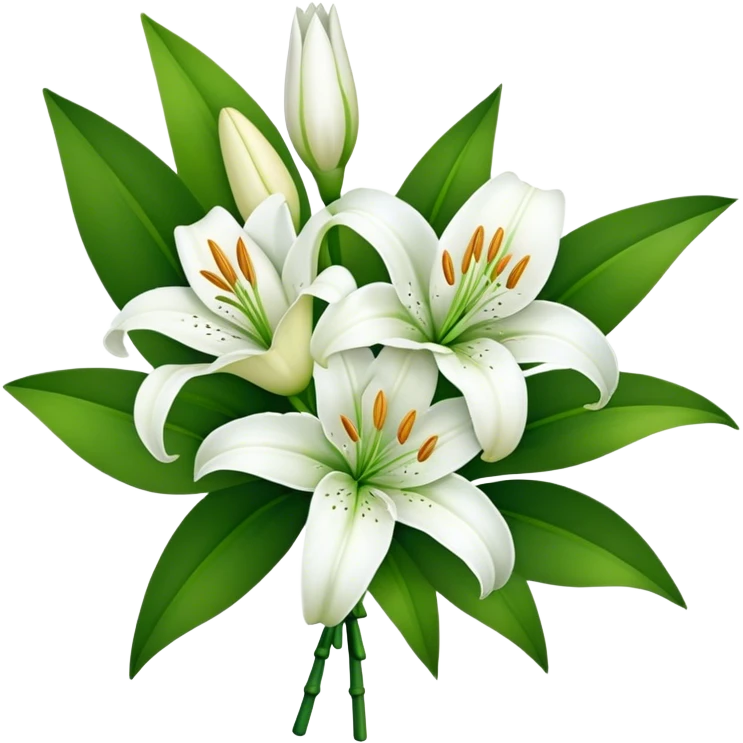 bouquet White Lily, luxuriant, stem, leaf, bud emoji