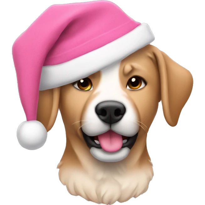 Stafford with pink sweater and pink christmas hat emoji