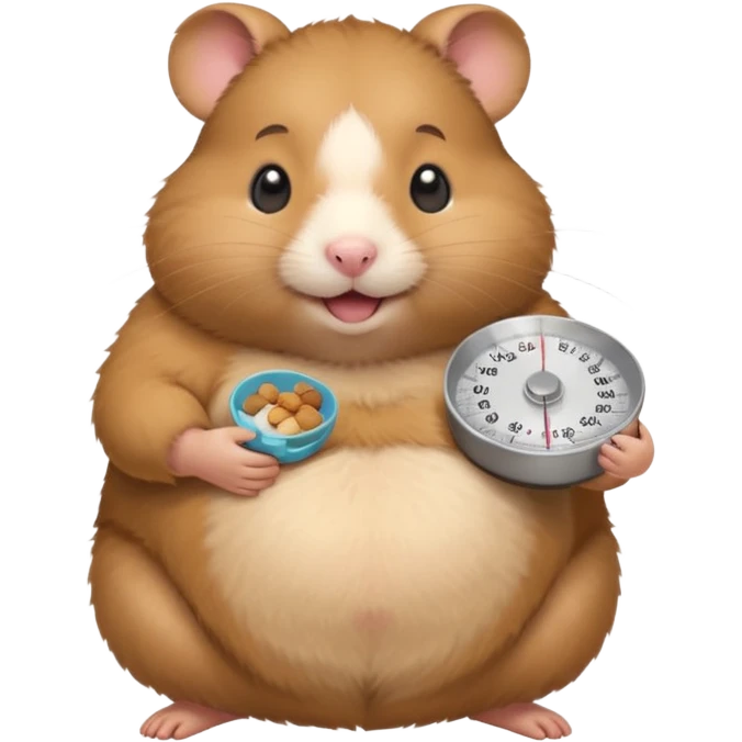 fat hamster holding pregnant belly smiling holding a tiny food scale emoji