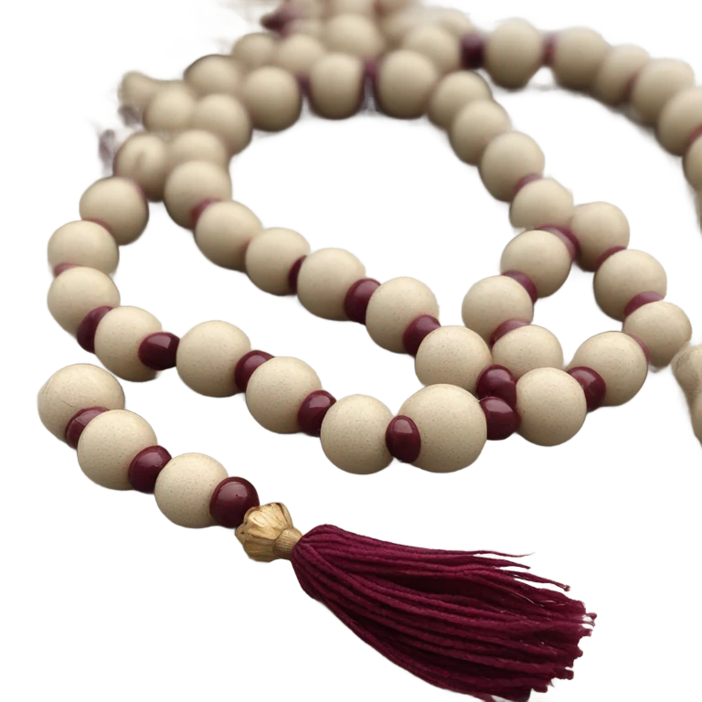 Beige mala beads with burgundy teasel  emoji