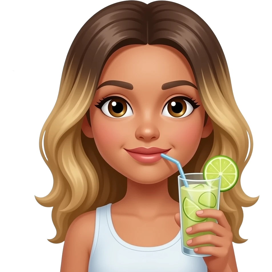 White girl with olive skin brown eyes balayage bronde hair and holding a margarita “add 🧬BTO emoji