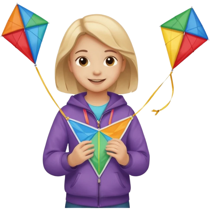 little girl kid holding kite in front of her chest emoji