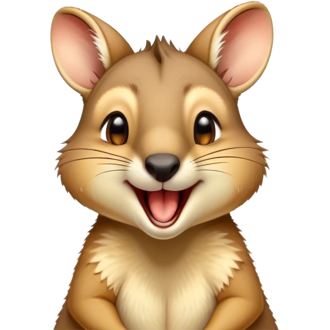 Cinematic Cute Yawning Wallaby Portrait Emoji, Head tilted slightly with a dramatic, wide-open yawn, showcasing a soft, downy tan fur with gently drooping ears, round amber eyes barely open in drowsy contentment, Simplified yet irresistibly adorable features, highly detailed, glowing with a soft, cozy glow, high shine, relaxed yet expressive, stylized with a touch of outback charm, bright and endearing, soft glowing outline, capturing the essence of a sleepy yet affectionate wallaby, so drowsy it feels like it could stretch out of the screen and curl up for a nap! emoji